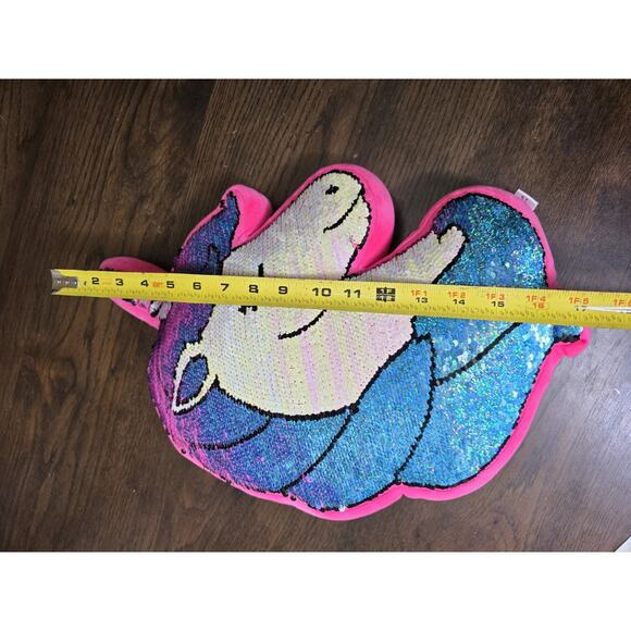 Unicorn Pink Silver Reversible Sequin Throw Pillows 14”x 12” Decorative Mermaid - Picture 10 of 16